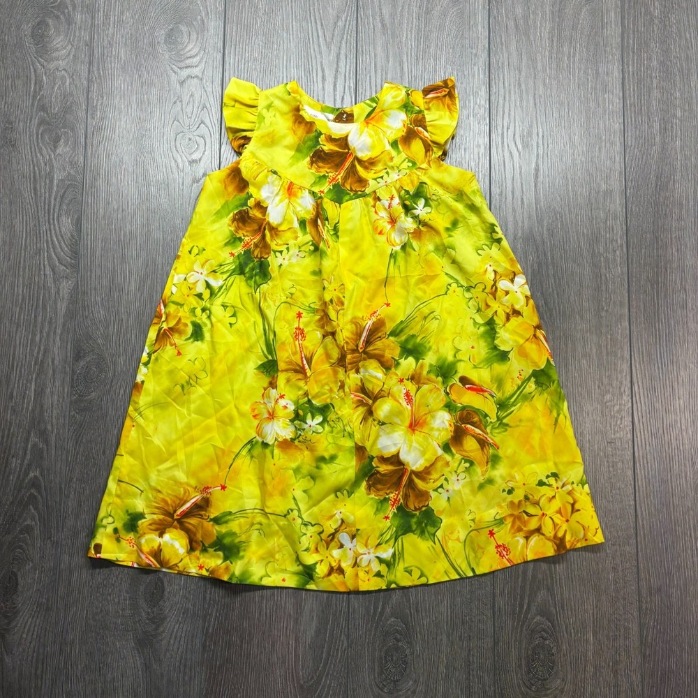 Royal Hawaiian Vintage Yellow Midi Dress Yellow Floral Print Size 6